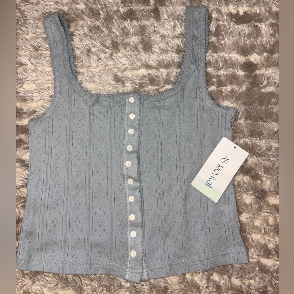 Altar'd State Light Blue Button-Down Crop Top